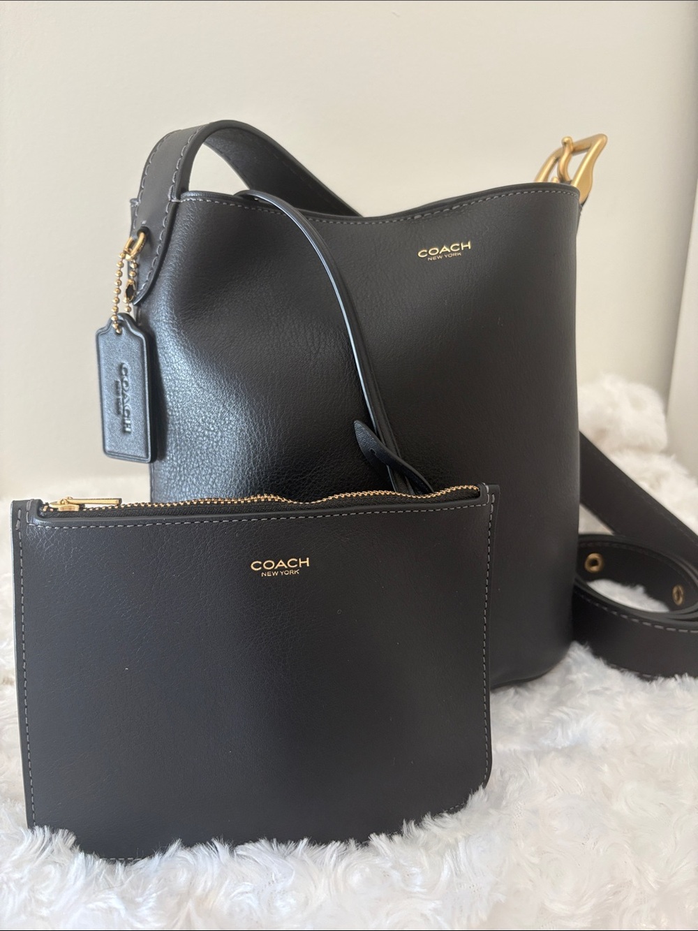 Coach Bleecker Bucket Bag with Matching Zip Pouch and Gold Hardware